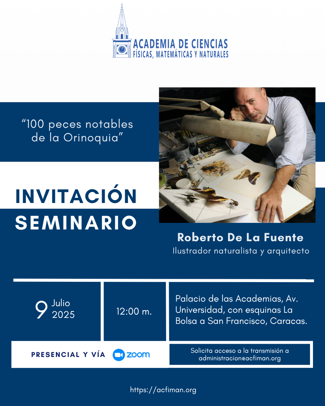 Ilustrador naturalista Roberto De La Fuente dictará seminario en la ACFIMAN