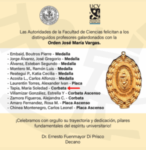 UCV concede la Orden “José María Vargas” a académica de ACFIMAN