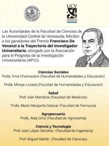La Facultad de Ciencias felicita a los ganadores del Premio Francisco De Venanzi