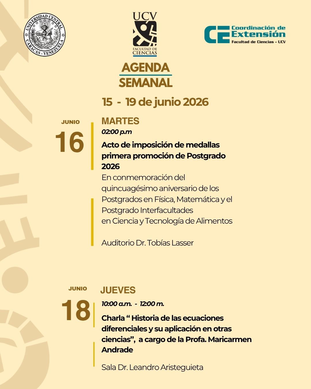 Agenda semanal 15-19 de junio 2026 IG