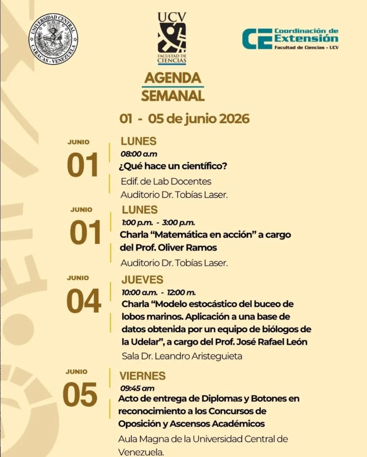 Agenda Semanal de la Facultad de Ciencias del 1 al 5 de junio de 2026
