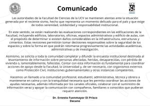 Comunicado de las autoridades de la Facultad de Ciencias