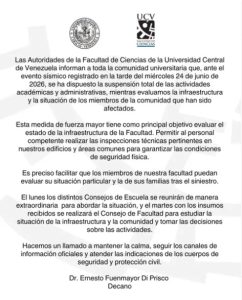 Comunicado de las autoridades de la Facultad de Ciencias