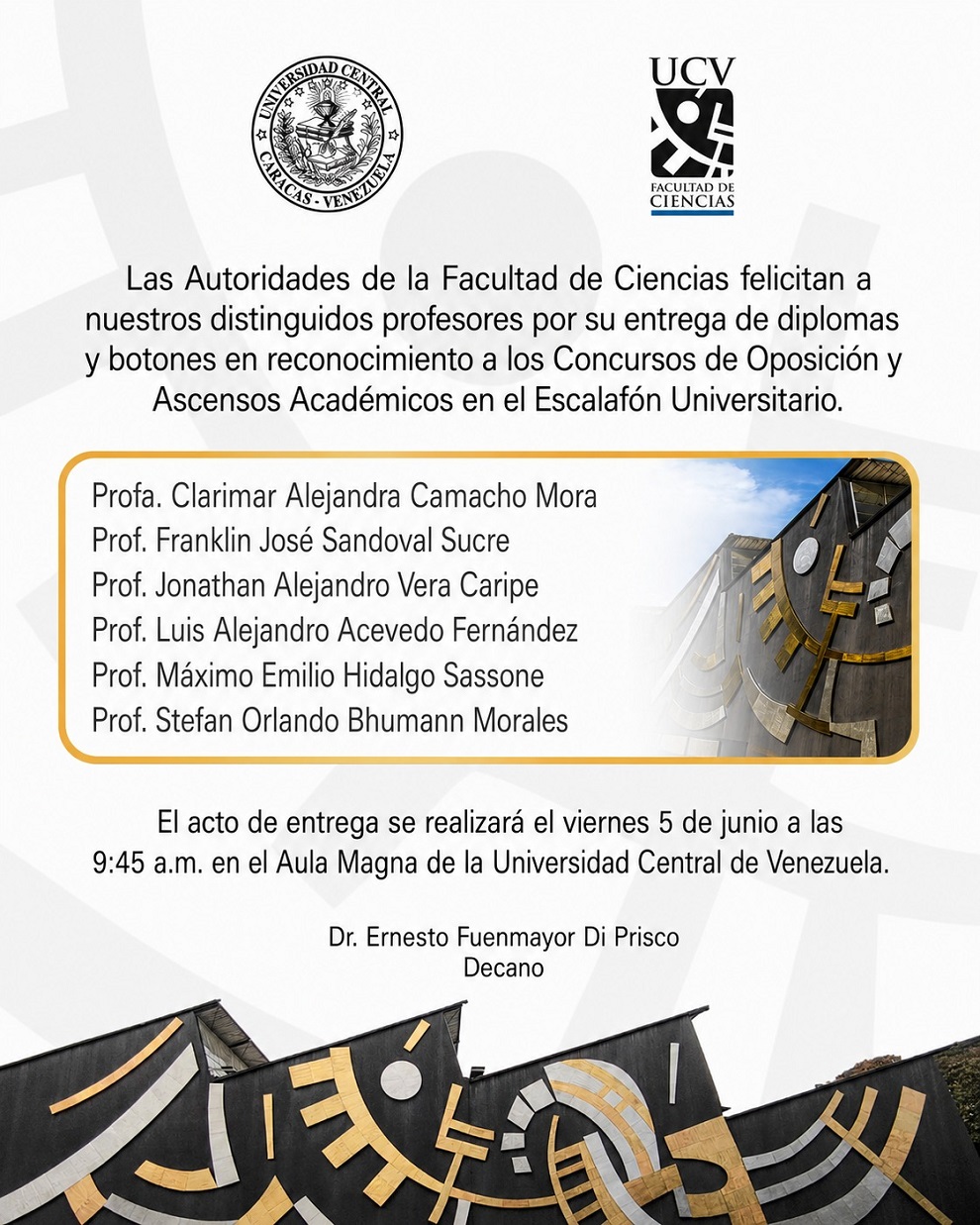 Las Autoridades de la Facultad de Ciencias felicitan a seis profesores por sus reconocimientos a la excelencia académica