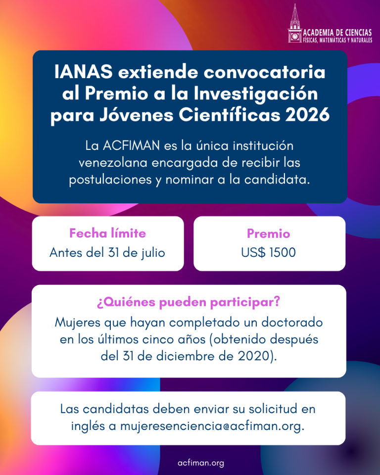 IANAS extiende convocatoria al Premio a la Investigación para Jóvenes Científicas 2026
