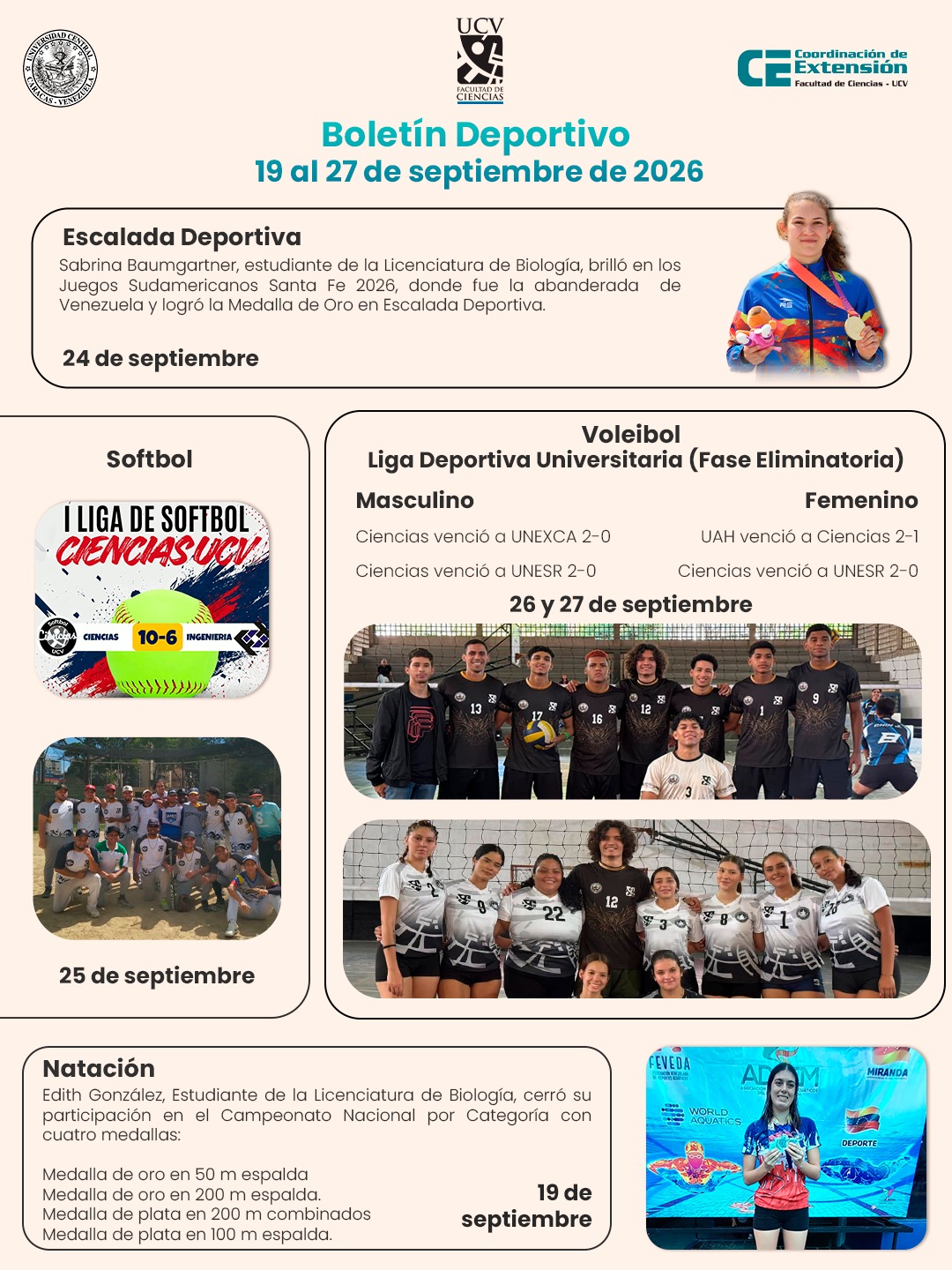 Boletín deportivo del 19 al 27 de septiembre de 2026