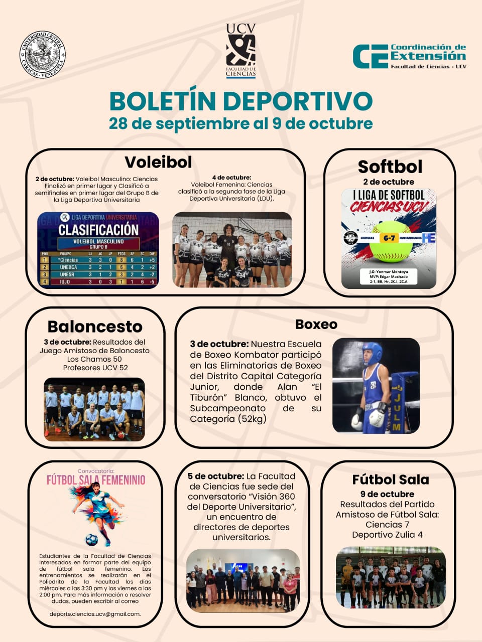 Boletín deportivo del 28 de septiembre al 9 de octubre de 2026