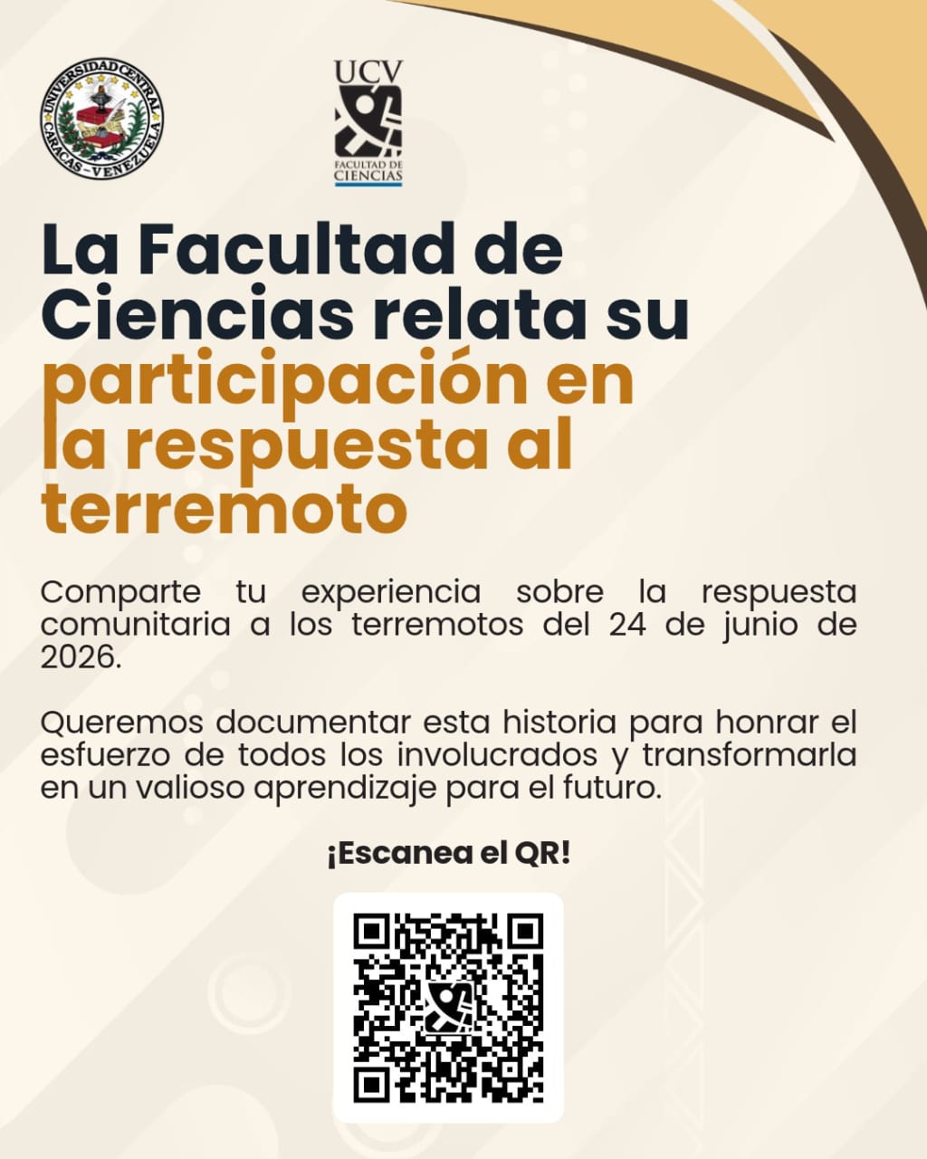 La Facultad de Ciencias te invita a compartir tus experiencias relacionadas con la respuesta comunitaria ante los terremotos del 24J
